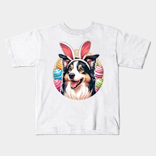 Border Collie with Bunny Ears Celebrates Easter Delight Kids T-Shirt